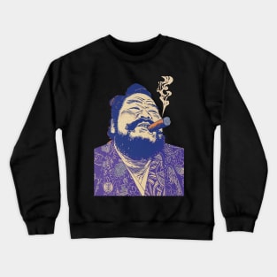 Puff Sumo: Smoking a Fat Robusto Cigar on a dark (Knocked Out) background Crewneck Sweatshirt